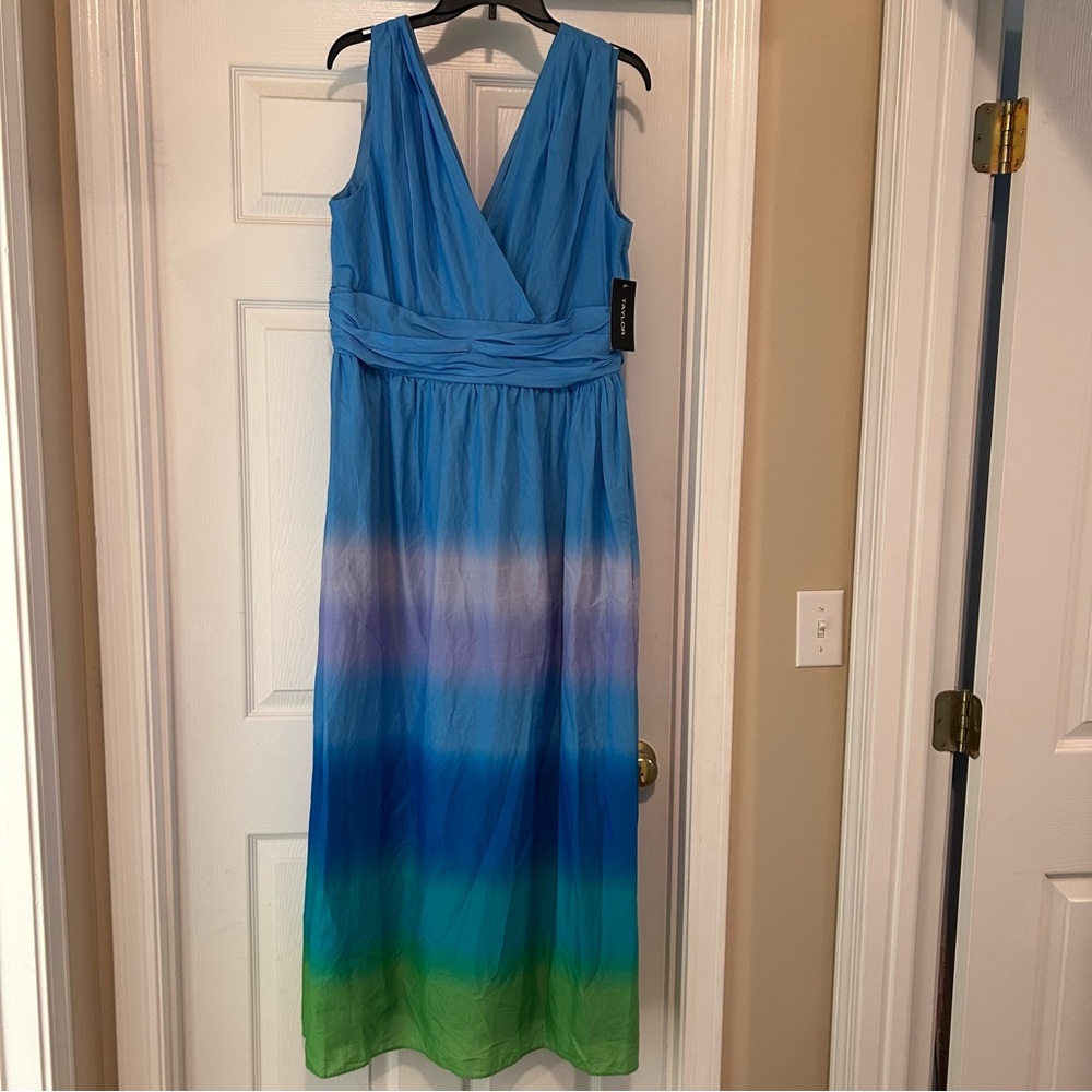 NWT Taylor Ombre Tie Dye Rainbow Maxi Dress Size XL w Pockets Sleeveless Lined